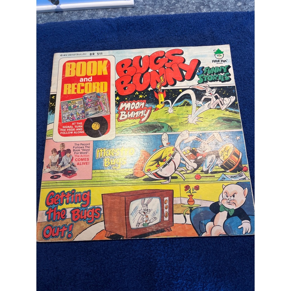 Vintage 1976 Bugs Bunny 3 Funny Stories Peter Pan Book and Record Vinyl BR 511